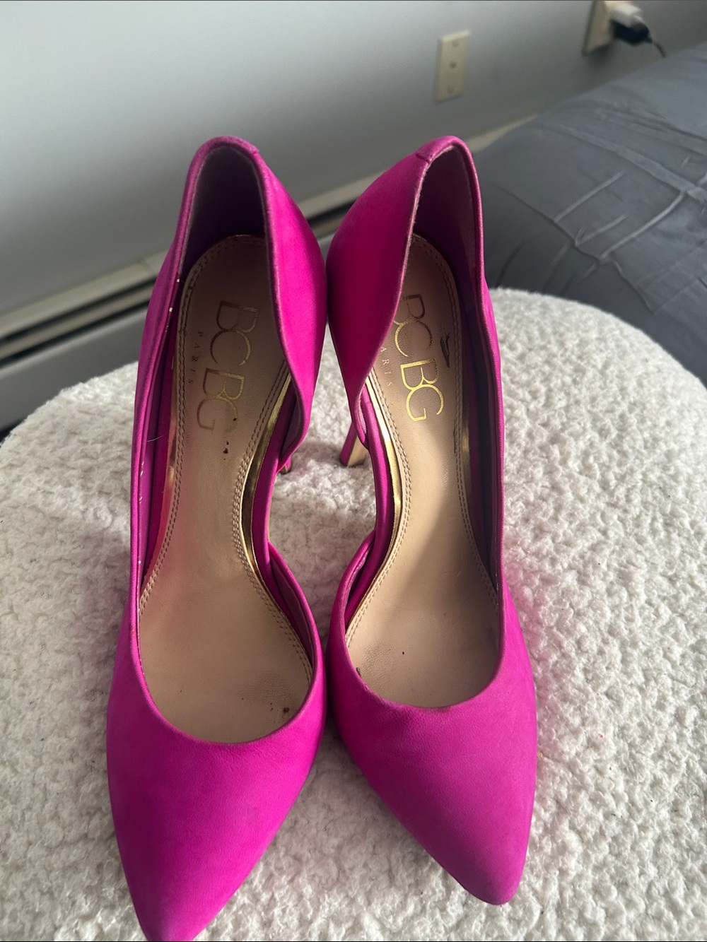 BCBG Hot Pink Pointed-Toe Satin Pumps